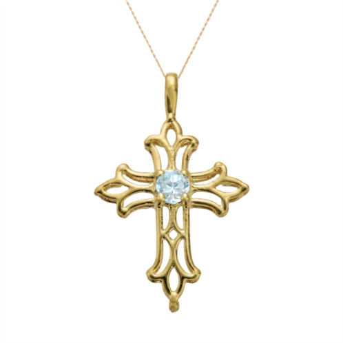 Gemminded 10k Gold Aquamarine Filigree Cross Pendant