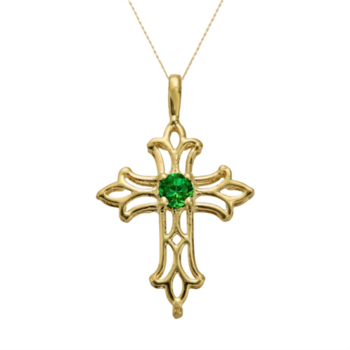 Gemminded 10k Gold Lab-Created Emerald Filigree Cross Pendant