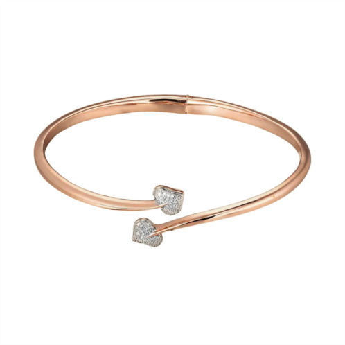 Unbranded 18k Rose Gold Plate and Silver Tone Diamond Accent Heart Bypass Bangle Bracelet