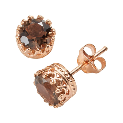 Designs by Gioelli 14k Rose Gold Over Silver Smoky Quartz Crown Stud Earrings