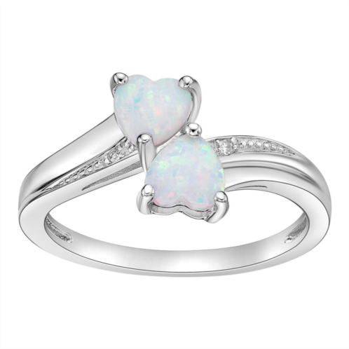 Gemminded Sterling Silver Lab-Created Opal and Diamond Accent Heart Bypass Ring