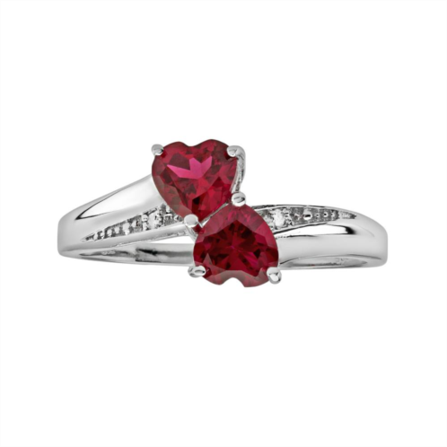 Gemminded Sterling Silver Lab-Created Ruby and Diamond Accent Heart Bypass Ring