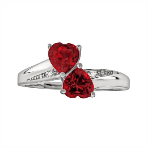 Gemminded Sterling Silver Garnet and Diamond Accent Heart Bypass Ring