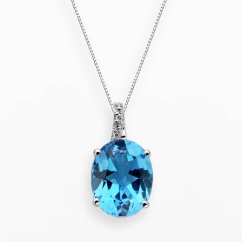 Gemminded Sterling Silver Blue Topaz and Diamond Accent Oval Pendant