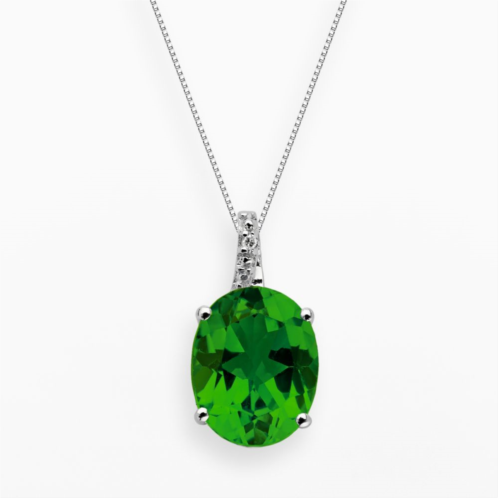 Gemminded Sterling Silver Lab-Created Emerald and Diamond Accent Oval Pendant