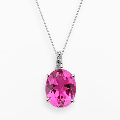 Gemminded Sterling Silver Lab-Created Pink Sapphire and Diamond Accent Oval Pendant