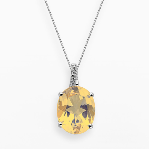Gemminded Sterling Silver Citrine and Diamond Accent Oval Pendant