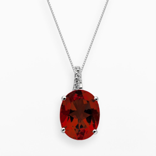 Gemminded Sterling Silver Garnet and Diamond Accent Oval Pendant