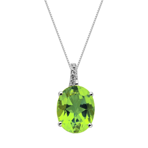 Gemminded Sterling Silver Peridot and Diamond Accent Oval Pendant