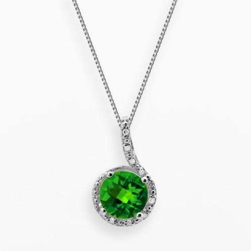 Gemminded Sterling Silver Lab-Created Emerald and Diamond Accent Pendant