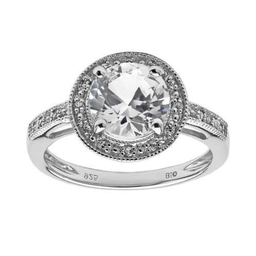 Gemminded Sterling Silver White Topaz, Lab-Created White Sapphire and Diamond Accent Round Frame Ring