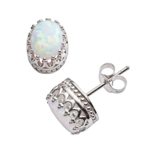 Designs by Gioelli Sterling Silver Lab-Created Opal Oval Crown Stud Earrings