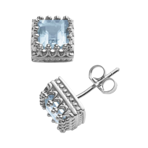 Designs by Gioelli Sterling Silver Lab-Created Aquamarine Crown Stud Earrings