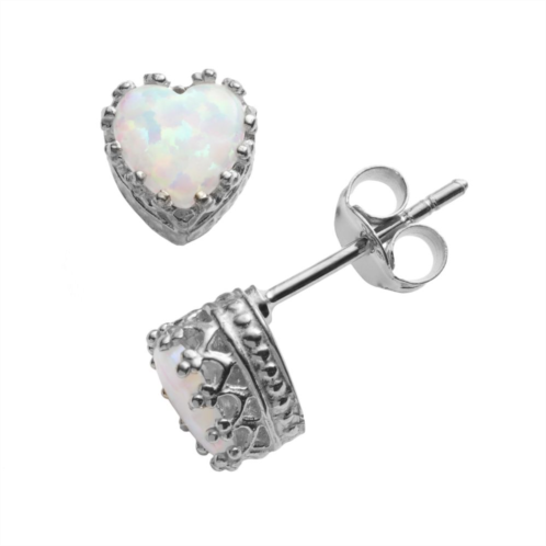 Designs by Gioelli Sterling Silver Lab-Created Opal Heart Crown Stud Earrings