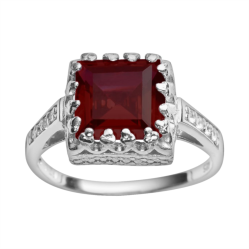 Designs by Gioelli Sterling Silver Garnet and Lab-Created White Sapphire Crown Ring