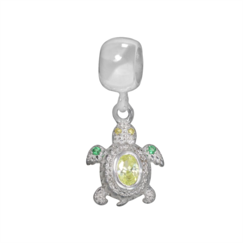Individuality Beads Sterling Silver Light Green Cubic Zirconia & Crystal Turtle Charm