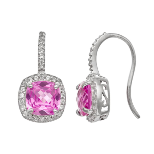Designs by Gioelli Sterling Silver Lab-Created Pink and White Sapphire Halo Drop Earrings
