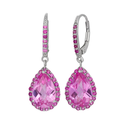 Designs by Gioelli Lab-Created Pink Sapphire and Lab-Created Ruby Sterling Silver Halo Teardrop Earrings