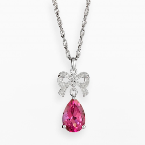 Celebration Gems Sterling Silver Pink Topaz and Diamond Accent Bow Pendant