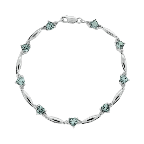 Gemminded Sterling Silver Aquamarine and Diamond Accent Heart Bracelet