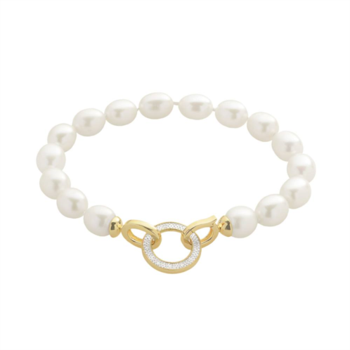 Unbranded PearLustre by Imperial Freshwater Cultured Pearl & Diamond Accent 14k Gold Over Silver Bracelet