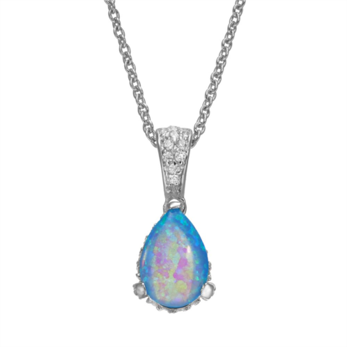 Sophie Miller Lab-Created Blue Opal & Cubic Zirconia Teardrop Pendant Necklace