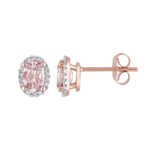 Stella Grace Morganite and 1/10 Carat T.W. Diamond 10k Rose Gold Oval Halo Stud Earrings