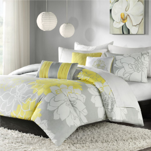 Madison Park Brianna Floral Printed Cotton Sateen Comforter Set with Throw Pillows
