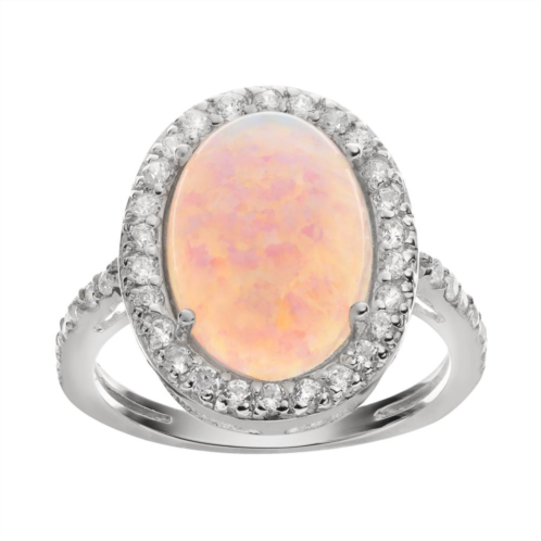 Sophie Miller Lab-Created Opal & Cubic Zirconia Sterling Silver Halo Ring