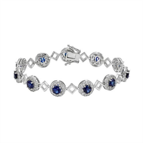 Unbranded Lab-Created Blue & White Sapphire Sterling Silver Halo Bracelet