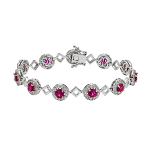Unbranded Lab-Created Ruby & Lab-Created White Sapphire Sterling Silver Halo Bracelet