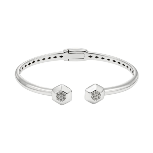 Unbranded White Topaz Sterling Silver Hexagon Hinged Cuff Bracelet