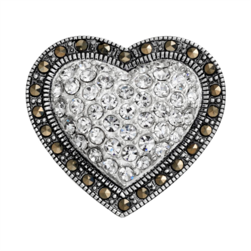 Tori Hill Crystal & Marcasite Sterling Silver Heart Pin