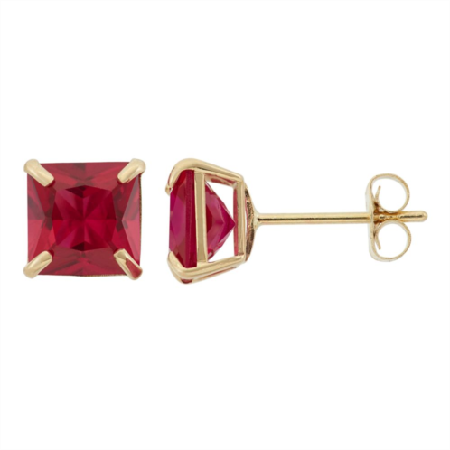 Designs by Gioelli Lab-Created Ruby 10k Gold Stud Earrings
