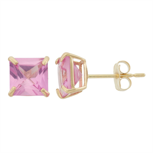 Designs by Gioelli Lab-Created Pink Sapphire 10k Gold Stud Earrings