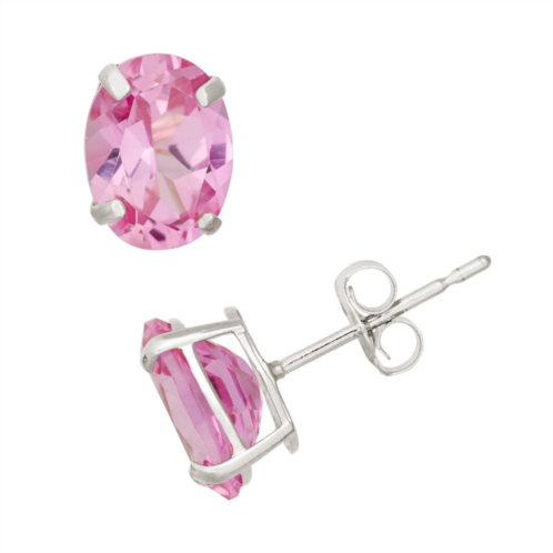 Designs by Gioelli Lab-Created Pink Sapphire 10k White Gold Oval Stud Earrings