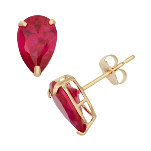 Designs by Gioelli Lab-Created Ruby 10k Gold Teardrop Stud Earrings