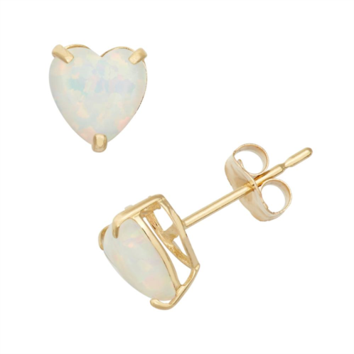 Designs by Gioelli Lab-Created Opal 10k Gold Heart Stud Earrings