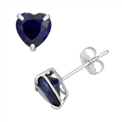 Designs by Gioelli Lab-Created Sapphire 10k White Gold Heart Stud Earrings
