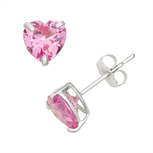 Designs by Gioelli Lab-Created Pink Sapphire 10k White Gold Heart Stud Earrings