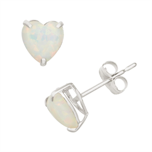 Unbranded Designs by Gioelli Lab-Created Opal 10k White Gold Heart Stud Earrings