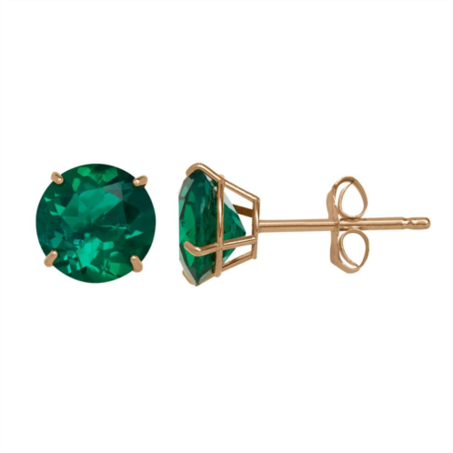 Everlasting Gold Lab Created Emerald 10K Gold Stud Earrings