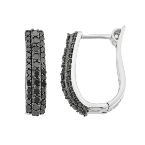 Jewelexcess 1 Carat T.W. Black Diamond Sterling Silver U-Hoop Earrings