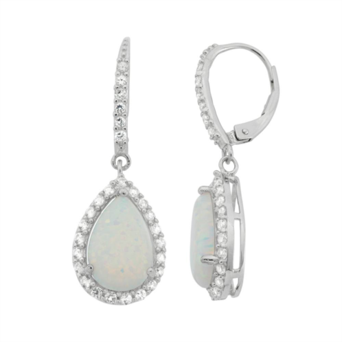 Designs by Gioelli Lab-Created Opal & Lab-Created White Sapphire Sterling Silver Teardrop Halo Earrings