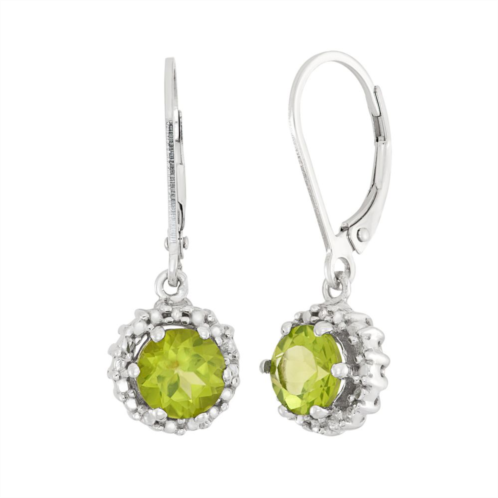 Jewelexcess Peridot & Diamond Accent Sterling Silver Halo Drop Earrings