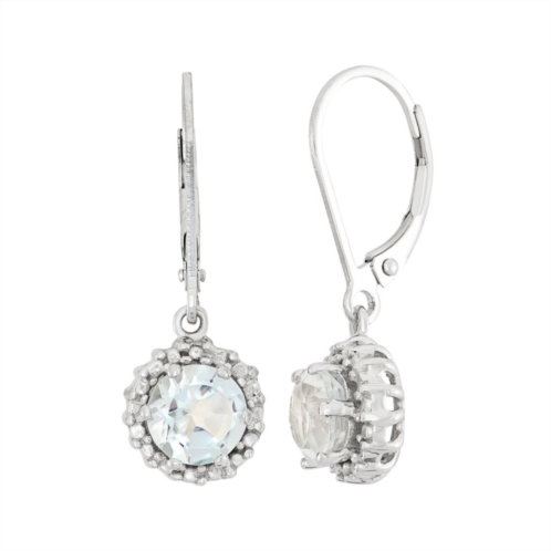 Jewelexcess White Topaz & Diamond Accent Sterling Silver Halo Drop Earrings