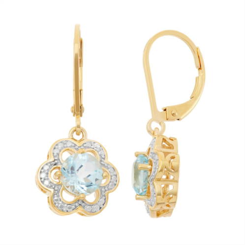 Kohls Sky Blue Topaz 18k Gold Over Silver Flower Drop Earrings