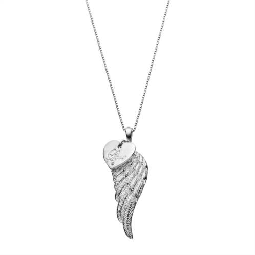 Gemminded Sterling Silver Diamond Accent Love Heart Charm & Angel Wing Pendant