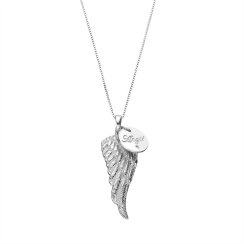 Gemminded Sterling Silver Diamond Accent Angel Charm & Wing Pendant