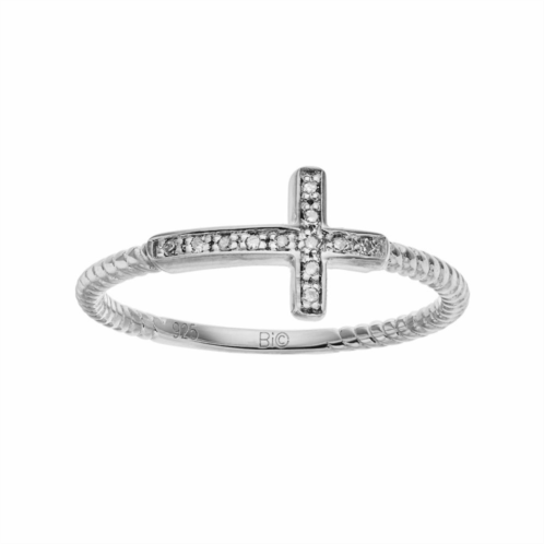 Gemminded Sterling Silver Diamond Accent Sideways Cross Ring